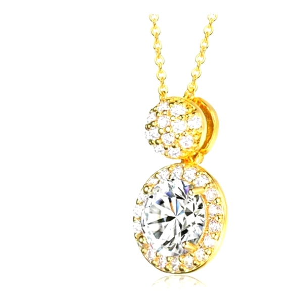Genevive Sterling Silver 14K Gold Plated with Clear Round CZ Halo Necklace Boxed - Picture 3 of 3